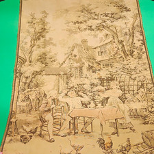 Vintage French Scenic Farmhouse Woven Fabric Tapestry Wall Hanging Large picture