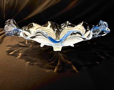 Vintage Cambridge Caprice Alpine Blue Large 4 Footed Handled Glass Console Bowl picture