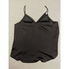 Black Satin-like Cami with Lace Size Large- Going out Dark Romance Sexy Goth picture
