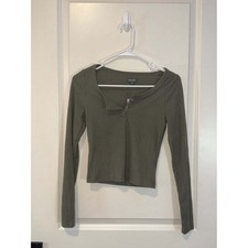 Olive Green Ribbed Long Sleeve Crop Top Size XS New with Tags picture