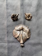 Rare Vintage Ming's Honolulu Sterling Hibiscus Brooch and Earrings Set picture