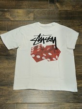 Stussy Dice Tee White Red Graphic T-Shirt Men's Size Large L Excellen Streetwear picture