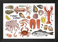 Freash Seafood Symphony Framed Wall Art Poster Canvas Print Picture picture