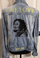 Bob Marley Custom Reworked Up Cycled Lightweight Denim Jacket. Size. Women’s L. picture