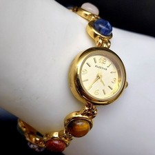 Vintage Elgin II Women’s Gold Tone Multi-Color Cabochon Stone Bracelet Watch Wor picture