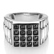 Men's 925 Sterling Silver  Black Diamond Ring (1.04 Cttw, Top Width 15MM, picture