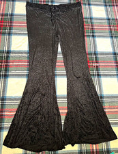 Killstar Black Paisley Velvet Lace-Up Flared Pants Womens 2XL Gothic Stretch 897 picture