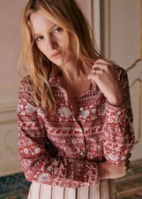 Sézane Pierro Shirt Sara Red L/XL Silk Cotton Blend Indian Floral Block Print  picture