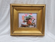 Susan Eisenhauer Original Oil Painting Flowers Garden Cart Signed Framed   picture