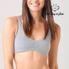 Roxy PT Beach Classics Athletic Bikini Top Mood Indigo Stripe NWT $50 Size XS picture