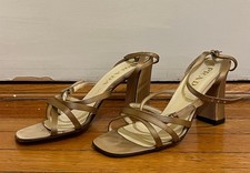 Vintage Prada Milano Real Leather Champagne Gold Sandal Heels EU Size 38 1/2 picture