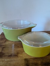 Vintage 1970's Pyrex Casserole Dishes Green Set of 2 with Lids picture