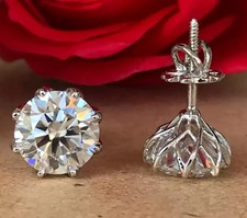 RARE 12.00 Ct Certified Treated White Diamond Studs- Great Sparkle-925 Silver picture