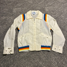 Vintage Herman's World Sporting Goods Windbreaker White Rainbow Sm picture