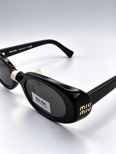 Miu Miu MU B09S 16K08Z Oval Sunglasses in Black /Gray Lens 100% UV picture