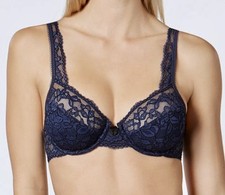 MAIDENFORM Modern Beauty Lace Navy Blue Unlined No Padding Demi Bra Womens 32B picture
