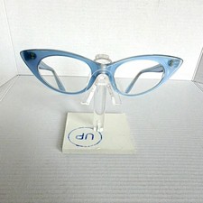 NOS Vintage Victory Optical Company Cat Eye Glasses Pearlized Light Blue 50e/60s picture