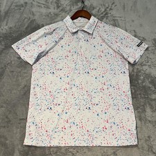 SHANKITGOLF Polo Shirt Mens Medium White Paint Splatter Golf Performance Stretch picture