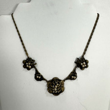 Antique 1900’s Gorgeous Art Deco Gilt Brass Mother of Pearl Necklace picture