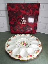 Vtg Royal Albert Old Country Roses 12 Deviled Egg Platter Tray Porcelain NIB 11