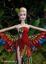 Macaw Bird Beaded Dress, Exclusive Handmade, Fits Barbie FR Poppy Parker Nuface picture