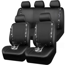 CAR PASS Leather Bling Diamond Car Seat Covers Full Set, Shining Rhinestone picture