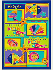 Vintage (late 1990s) Cotton Soft Beach Towel 30 x 60 Multicolor Blue Sea Life picture