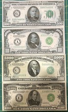 Reproduction Set 1934 Fed Reserve Notes $500 $1000 $5000 $10000 Copy See Below picture