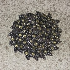 Croft & Barrow Rhinestone Floral Brooch Pin Black Tone Gold Accent Statement picture
