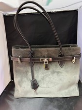 Diane B. Milano Charcoal Gray Suede Black Leather Purse/Shoulder Bag Key/Lock picture