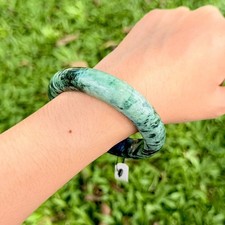 Natural Burmese Black Jadeite Bangle Bracelet Green Translucent Rare Pattern 61m picture