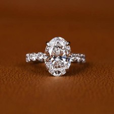 4 CT Oval-Cut EF/VS1 Lab Grown Diamond Wedding Hidden Halo Ring 14k White Gold picture