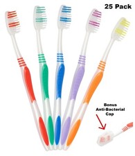 25 Pack Wholesale Toothbrush Individually Wrapped Classic Medium Soft With Cap picture
