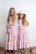 Girls Pink Retro Daisy Tiered Spring Summer Maxi Dress picture