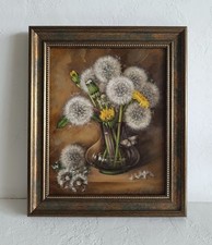 Dandelion Bouquet Original Oil Painting Framed Floral Still Life Art 8x10 in picture