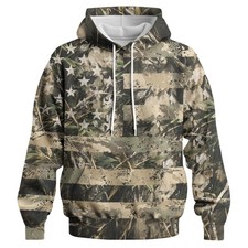 Men's American Flag Camo Hoodie Patriotic Hunting Outdoor Pullover Sweatshirt XL picture