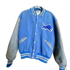 Vintage Detroit Lions DeLONG NFL Varsity Jacket Leather Wool XL USA picture