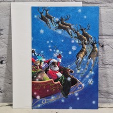 Vintage AGC Christmas Card African American Black Santas Sleigh Baobab Tree New picture