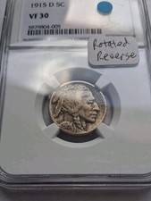 1915 D 5C Buffalo Nickel NGC VF 30 Rotated Reverse 14⁰ picture