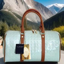 🌞ARCADIA ITALIAN DESIGNER LIGHT GREEN PATENT LEATHER BARREL SATCHEL BAG🌺NWT picture