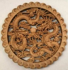 26.5cm Dongyang Wood Carving Hand Carved Dragon Statue Sculpture Plate Decor picture
