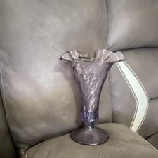 Fenton Purple Ruffled Edge Floral Art Glass Vase, Decorative, USA picture