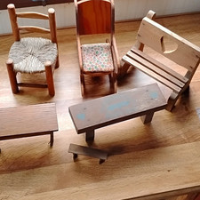 Vintage Handmade Wood Dollhouse Miniature Furniture Lot, picture