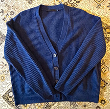 NWOT Jenni Kayne Denim/Heather Navy Cropped Cocoon Cashmere Cardigan - XS picture
