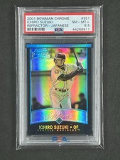 2001 BOWMAN CHROME REFRACTOR #351 ICHIRO SUZUKI ROOKIE RC PSA 8.5 picture