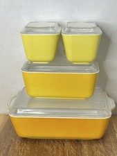 Vintage Pyrex Children's Toy Playset Refrigerator Dishes -8 pc -1950-60s,Yellow picture