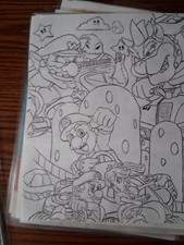 Original Hand Drawn Mario Bros Characters Fan Art Laminated picture