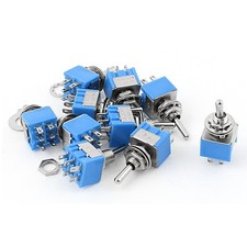 10Pcs AC125V 6A 6Pin 3 Positions ON-OFF-ON 6mm Thread DPDT Latching Blue picture