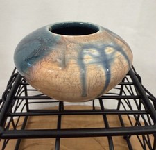 Vintage Ikebana Vase Multi-tone Earth/Blue Drip Glaze By Francine (Zajac)4