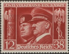 BS Stamp Germany Mi 763 Sc B189 1941 WW2 Adolf Mussolini Italy Berlin Rome MNH picture